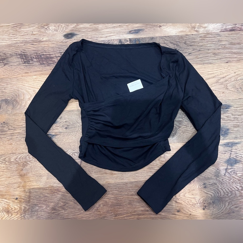 SHEIN Dazy Black Long Sleeve Wrap Women's Top